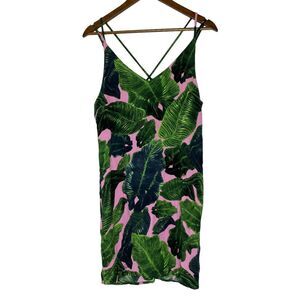 Topshop Green Pink Floral Tropical Strap Beach V-Neck Dress Size 4 Women’s